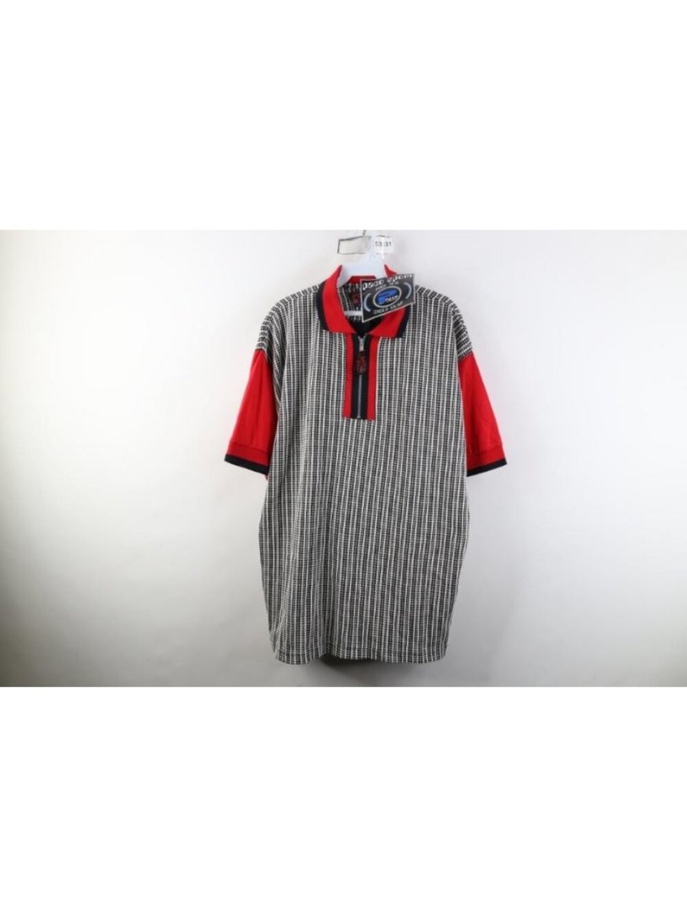 Deadstock Vtg 90s Streetwear Mens Medium Baggy Striped 1/4 Zip Golf Polo Shirt